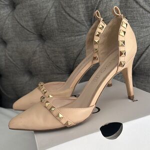 Aldo Beige Heels with Gold Studs